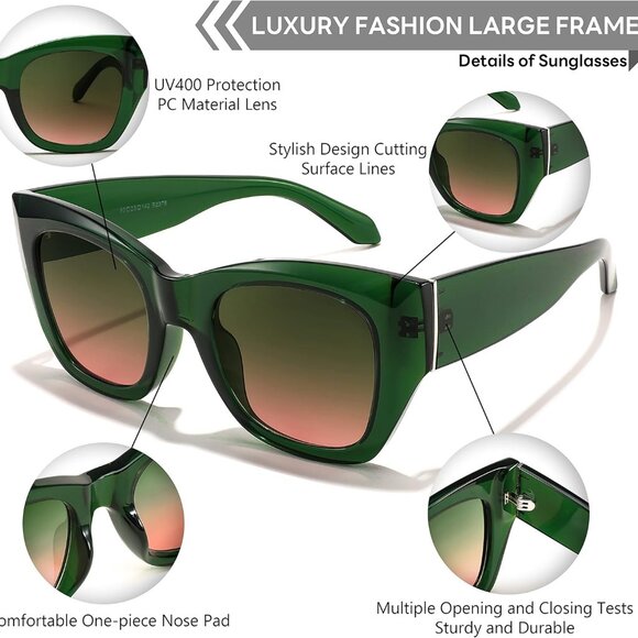 Oversized Cat Eye Sunglasses Women Men Retro Thick Frame UV400 Protection - Picture 5 of 8